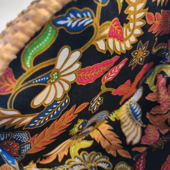 Woven Rattan Round Crossbody Bag With Leather Strap & Floral Lining - Picture 8 of 11